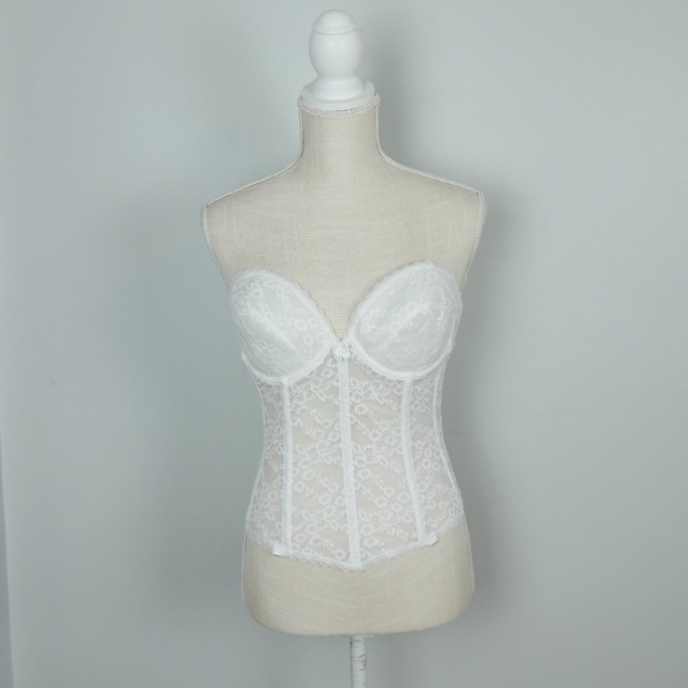 Vintage White Bustier Corset Lace Angel See Through S… Gem
